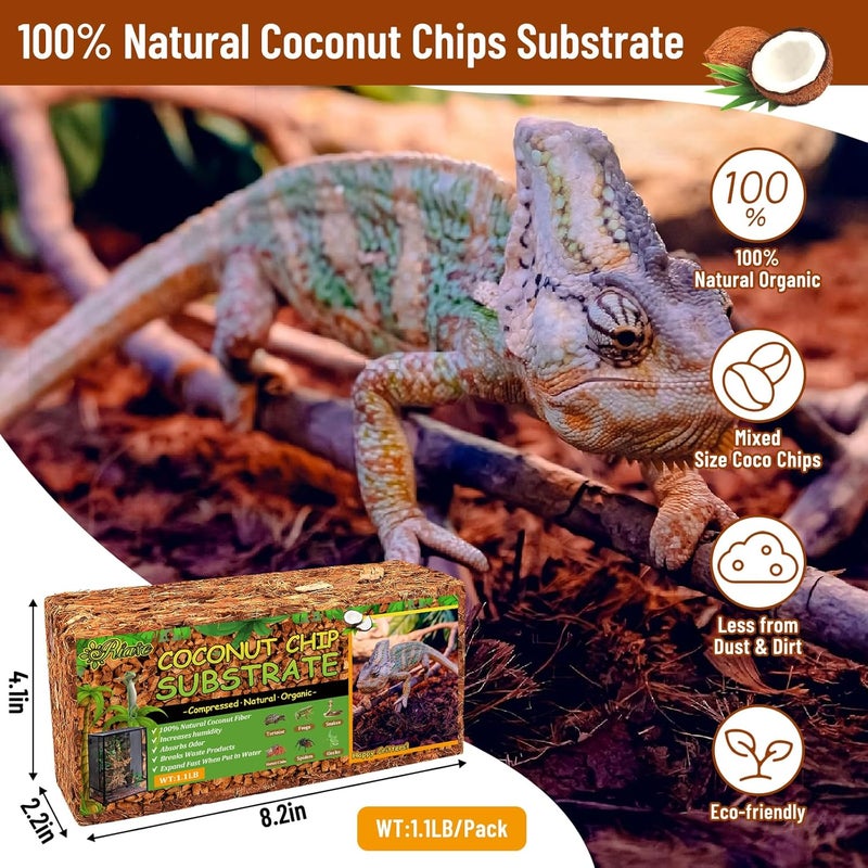 Riare 6 Pack Natural Coconut Chip Substrate for Reptiles- Compressed Coconut Husk Reptiles Bedding, Coco Husk Chip Terrarium Substrate for Snakes, Tortoises, Ball Python, Frogs, Bearded Dragon, Lizard - Image 2